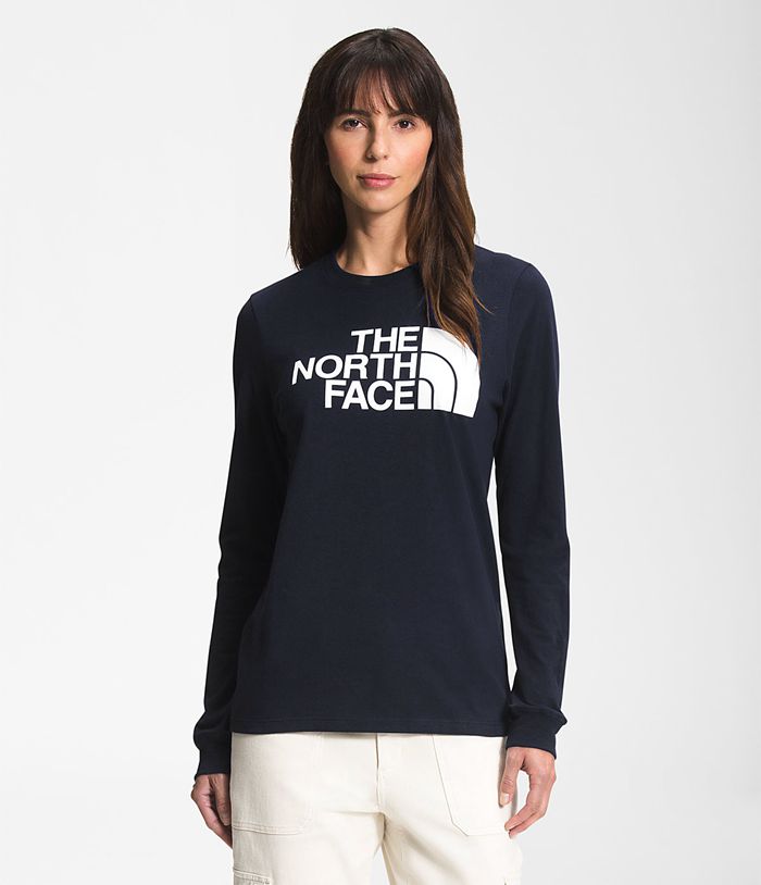 The North Face Long Sleeve Half Dome Womens T-Shirts Navy 240573-RCK